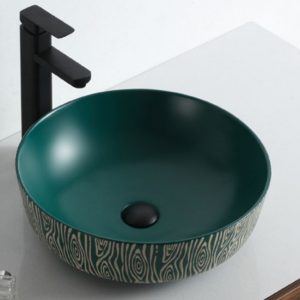 Dark Turquoise Gold Pattern Engraved Sink