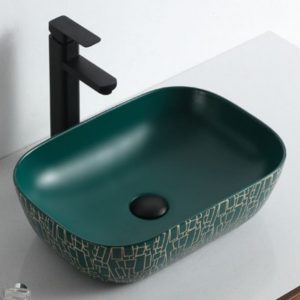 Rectangular Dark Turquoise Gold Pattern Engraved Sink