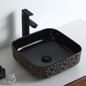 Square Black Pattern Engraved Sink