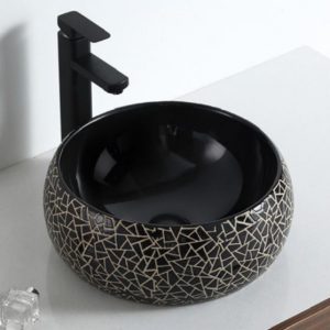 Circular Black Pattern Engraved Sink