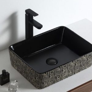 Rectangular Black Patterned Engraved Sink