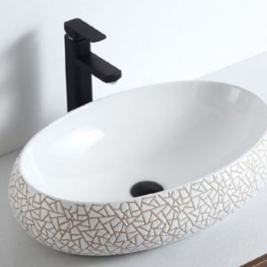 White and Gold Pattern Engraved Sink