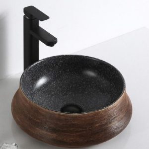 Circular Wooden Style and Black Stone Sink
