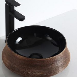 Circular Wooden and Black Stone Sink