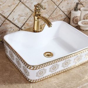 White and Gold Pattern Sink