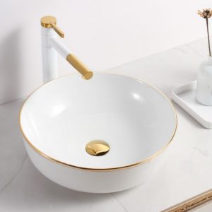 Circular White and Gold Outlined Sink