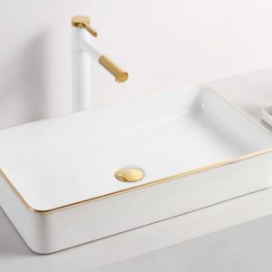 Rectangular White and Gold Outlined Sink