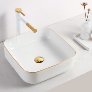 Square White and Gold Outlined Sink