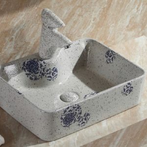 Antique Grey Stone and Blue Flower Pattern Sink