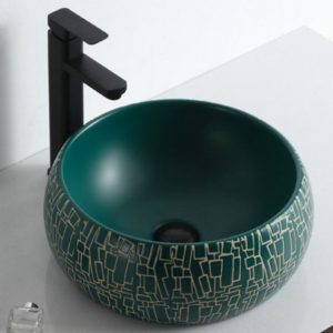 Dark Turquoise Gold Pattern Engraved Sink