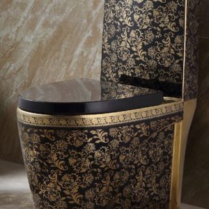 Black and Gold Flower Patterned Bathroom Set