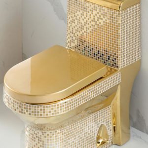 Gold Grid Patterned Bathroom Set