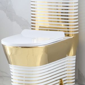Gold and White Stripes Patterned Bathroom Set